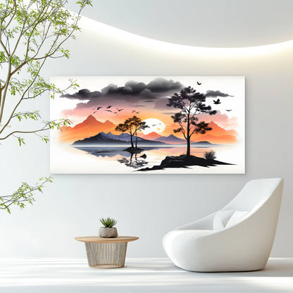 Mountain Lake Sunset View Wall Art Canvas Office Home Room Framed 120x60cm