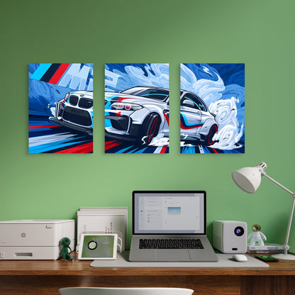 3pcs Cobalt Alabaster Vortex Motorsport Metal Print Ready to Hang Art - Bella Home Decor