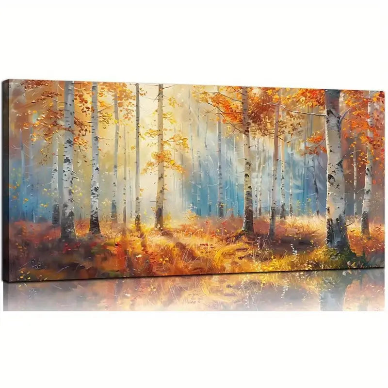 Autumn Birch Tree Vibrant Fall Foliage Forest Wall Art canvas office home room framed 120x60cm - Bella Home Decor