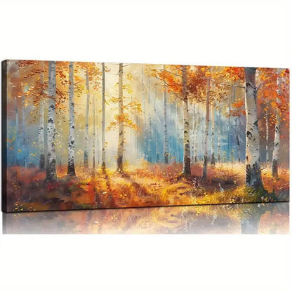 Autumn Birch Tree Vibrant Fall Foliage Forest Wall Art canvas office home room framed 120x60cm - Bella Home Decor