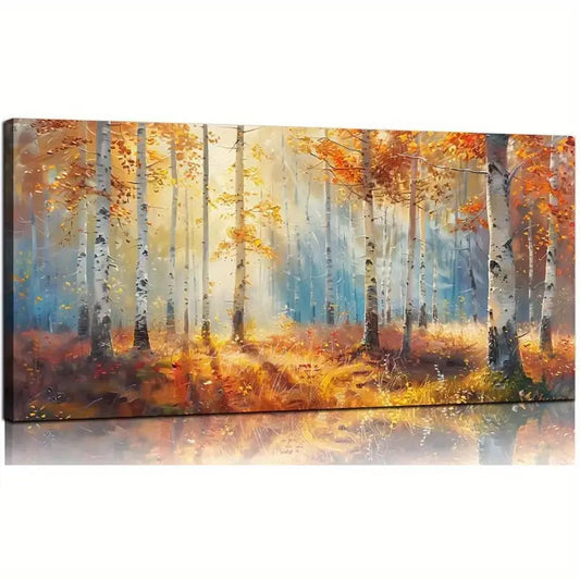 Autumn Birch Tree Vibrant Fall Foliage Forest Wall Art canvas office home room framed 120x60cm - Bella Home Decor