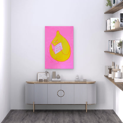 Humorous Lemon Reading 60x90cm Metal Print Ready to Hang