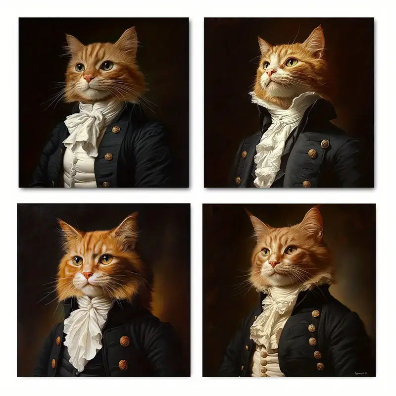 4pcs legant Orange Tabby in Regency TR Wall Art Canvas Framed