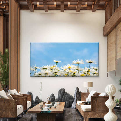 White Daisies Sunny Sky Wall Art Canvas Office Home Room Framed 120x60cm - Bella Home Decor
