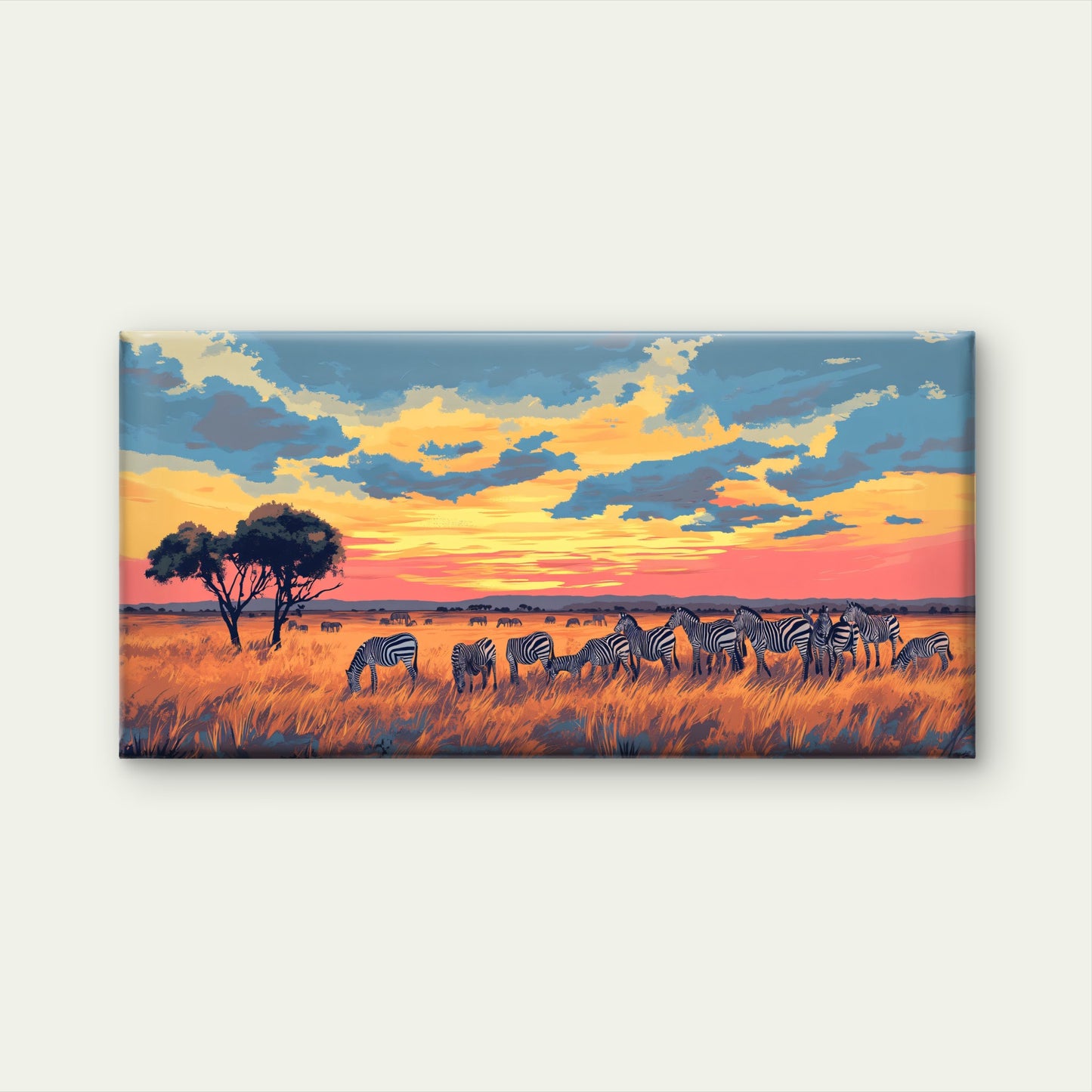 Yellow Orange Sky Zebra Print Wall Art Canvas Office Home Room Framed 120x60cm