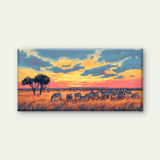 Yellow Orange Sky Zebra Print Wall Art Canvas Office Home Room Framed 120x60cm