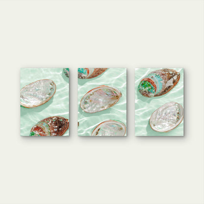 3pcs Ocean Treasures Glistening Metal Print Ready to Hang Art - Bella Home Decor