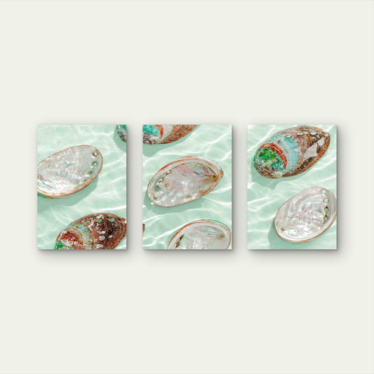 3pcs Ocean Treasures Glistening Metal Print Ready to Hang Art - Bella Home Decor