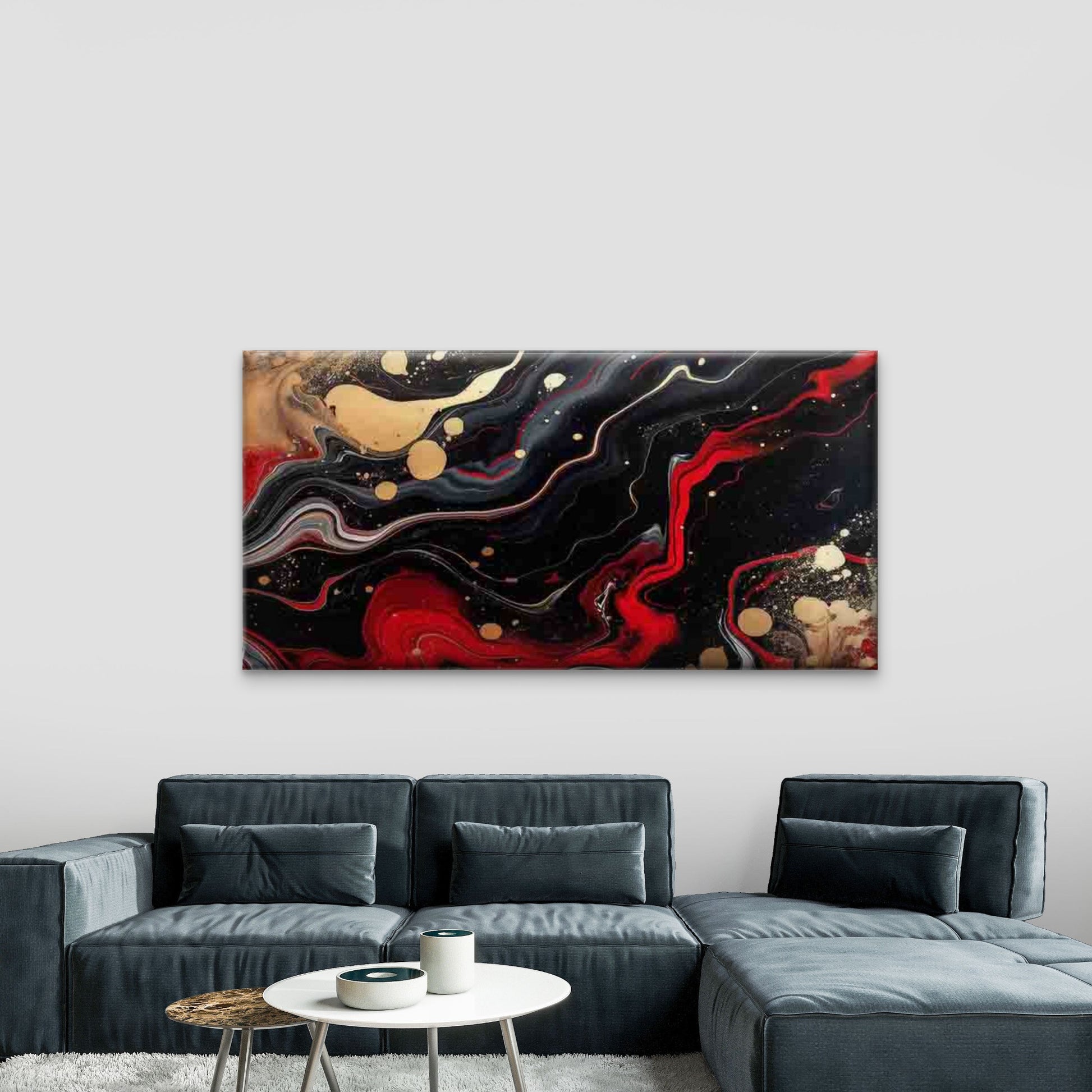 Abstract Red Black Golden Fluid Wall Art Canvas Office Home Room Framed 120x60cm - Bella Home Decor