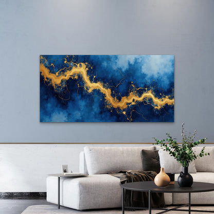 Azure Gold Marble Effect Wall Art Canvas Office Home Room Framed 120x60cm