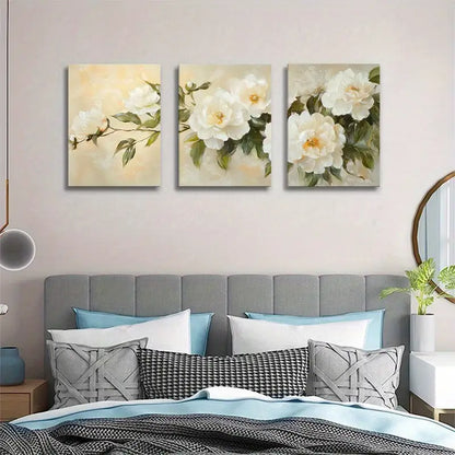 3pcs Elegant White Peony & Greenery Metal Print Ready to Hang Art