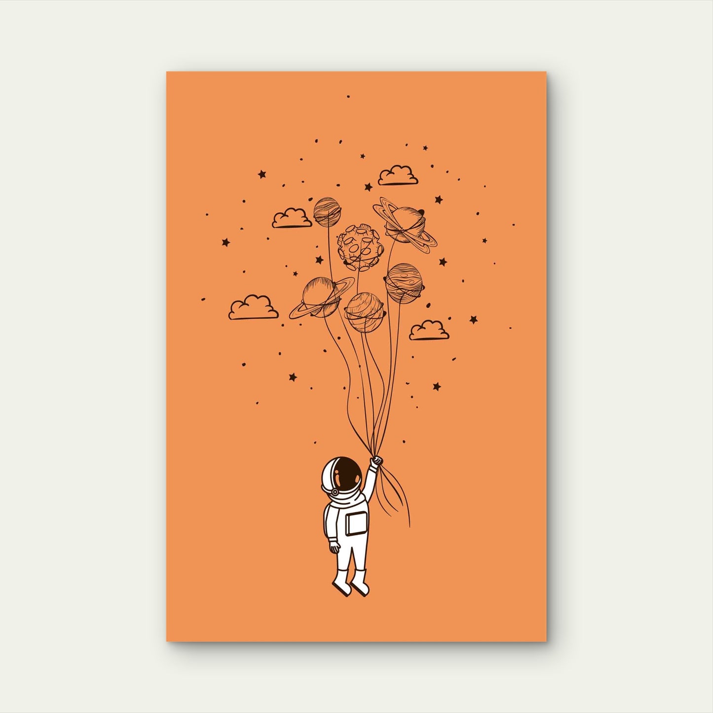 Astronaut Holding Planet Balloons 60x90cm Metal Print Ready to Hang