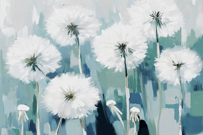 Oil Painting of White Dandelion Blue Green Abstract Wall Art Decor 100% Australian Made