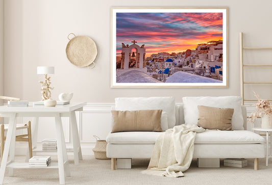 Santorini In Greece with Sunset Home Decor Premium Quality Poster Print Choose Your Sizes