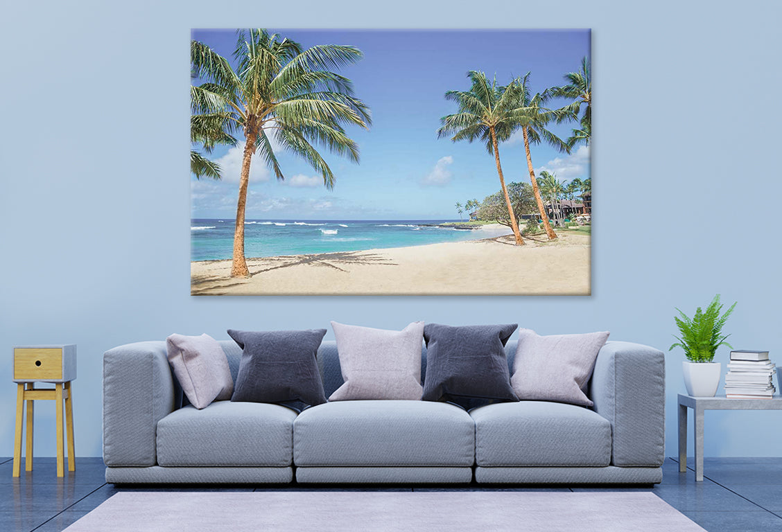 Palm Trees on Sandy Beach in Hawaii Print 100% Australian Made