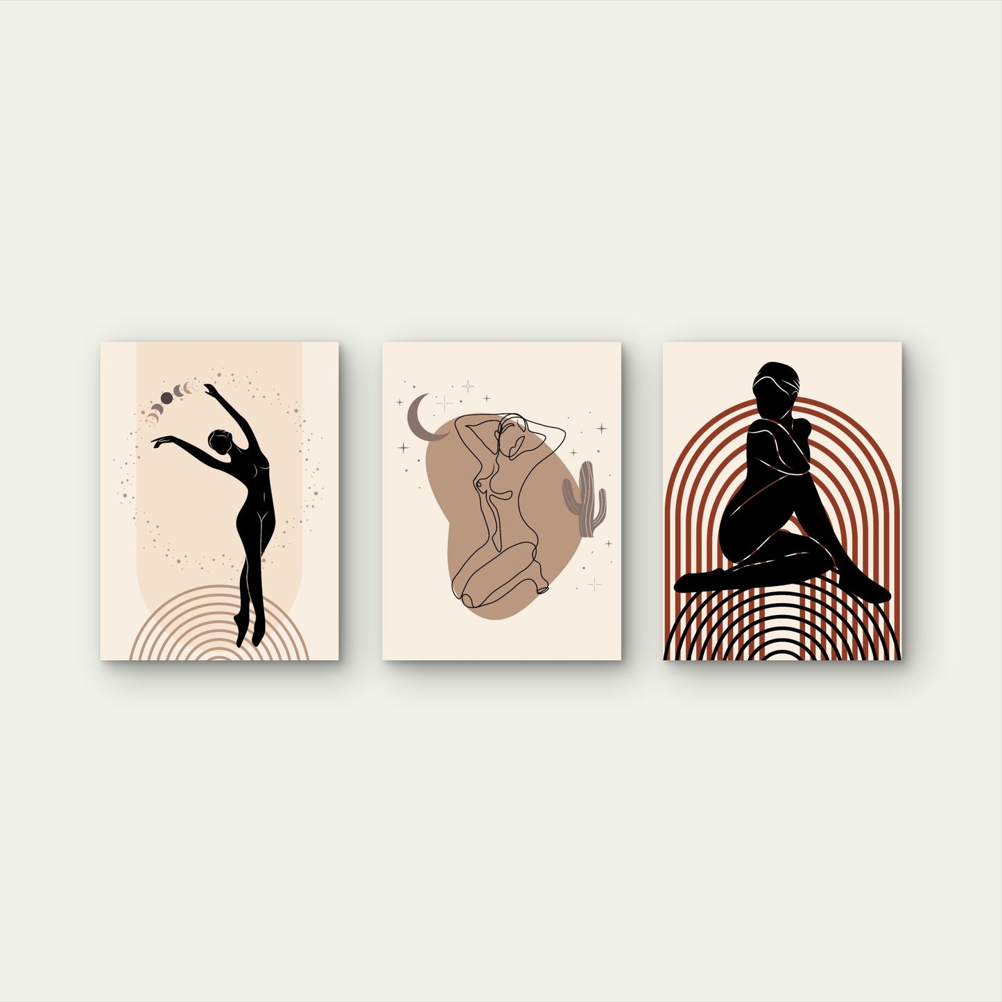 3pcs Celestial Boho Silhouette Body Wall Art Set Canvas Framed 40x60cm - High Quality Print 100% Australian Made Wall Canvas Ready to Hang
