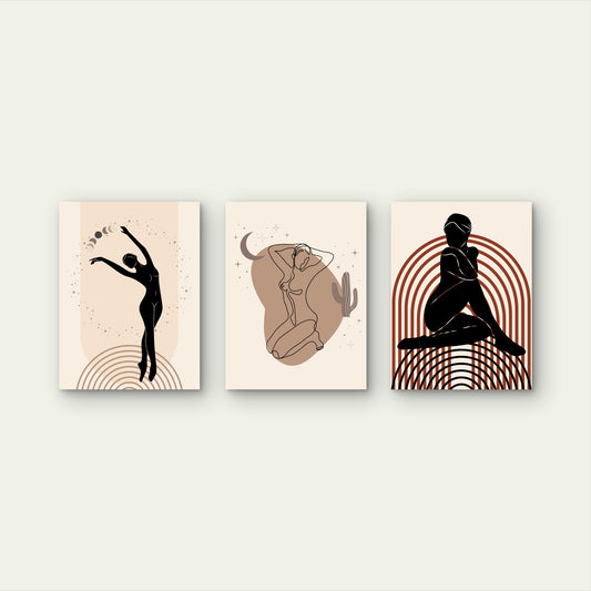 3pcs Celestial Boho Silhouette Body Wall Art Set Canvas Framed 40x60cm - High Quality Print 100% Australian Made Wall Canvas Ready to Hang