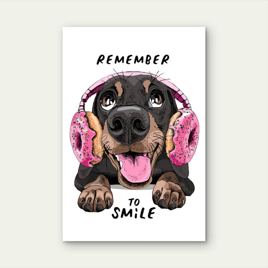 Smile Puppy Dog Pink Donut Headphones 40x60cm Metal Print Ready to Hang