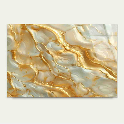 Abstract White Gold Tempered Glass Printing Wall Art Australian Made Quality