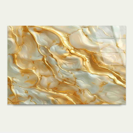 Abstract White Gold Tempered Glass Printing Wall Art Australian Made Quality