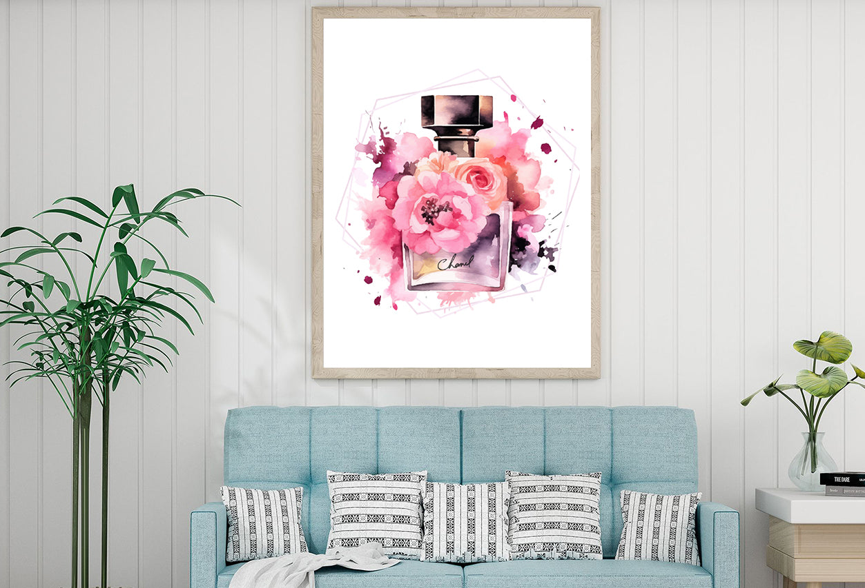 Pink Beige Flowers & Perfume Home Decor Premium Quality Poster Print Choose Your Sizes