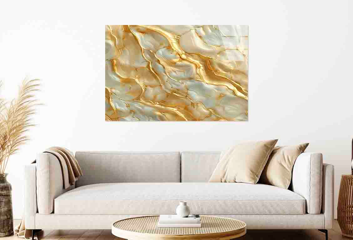 Abstract White Gold Tempered Glass Printing Wall Art Australian Made Quality