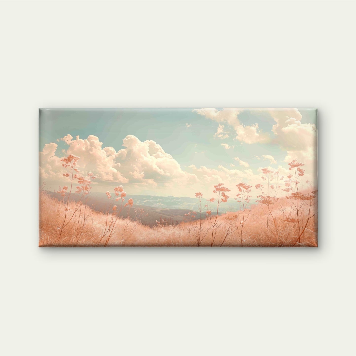 Soft Peach Sunset Field View Wall Art Canvas Office Home Room Framed 120x60 cm - Bella Home Decor