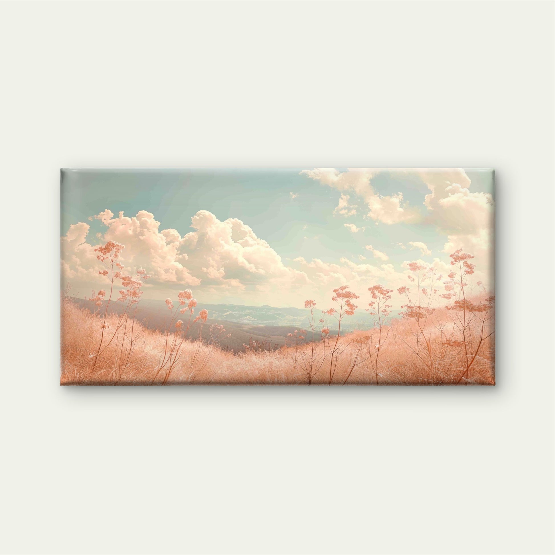 Soft Peach Sunset Field View Wall Art Canvas Office Home Room Framed 120x60 cm - Bella Home Decor
