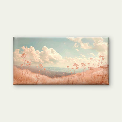 Soft Peach Sunset Field View Wall Art Canvas Office Home Room Framed 120x60 cm - Bella Home Decor