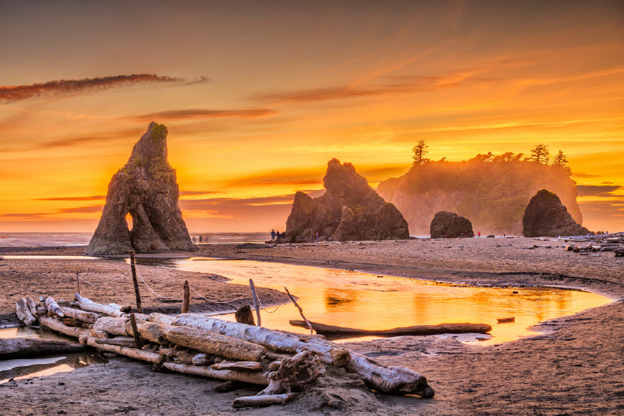 Ruby Beach At Dusk In USA Glass Framed Wall Art, Ready to Hang Quality Print