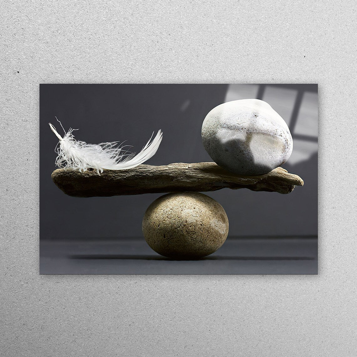 Stone and Feather Acrylic Glass Print Tempered Glass Wall Art 100% Made in Australia Ready to Hang