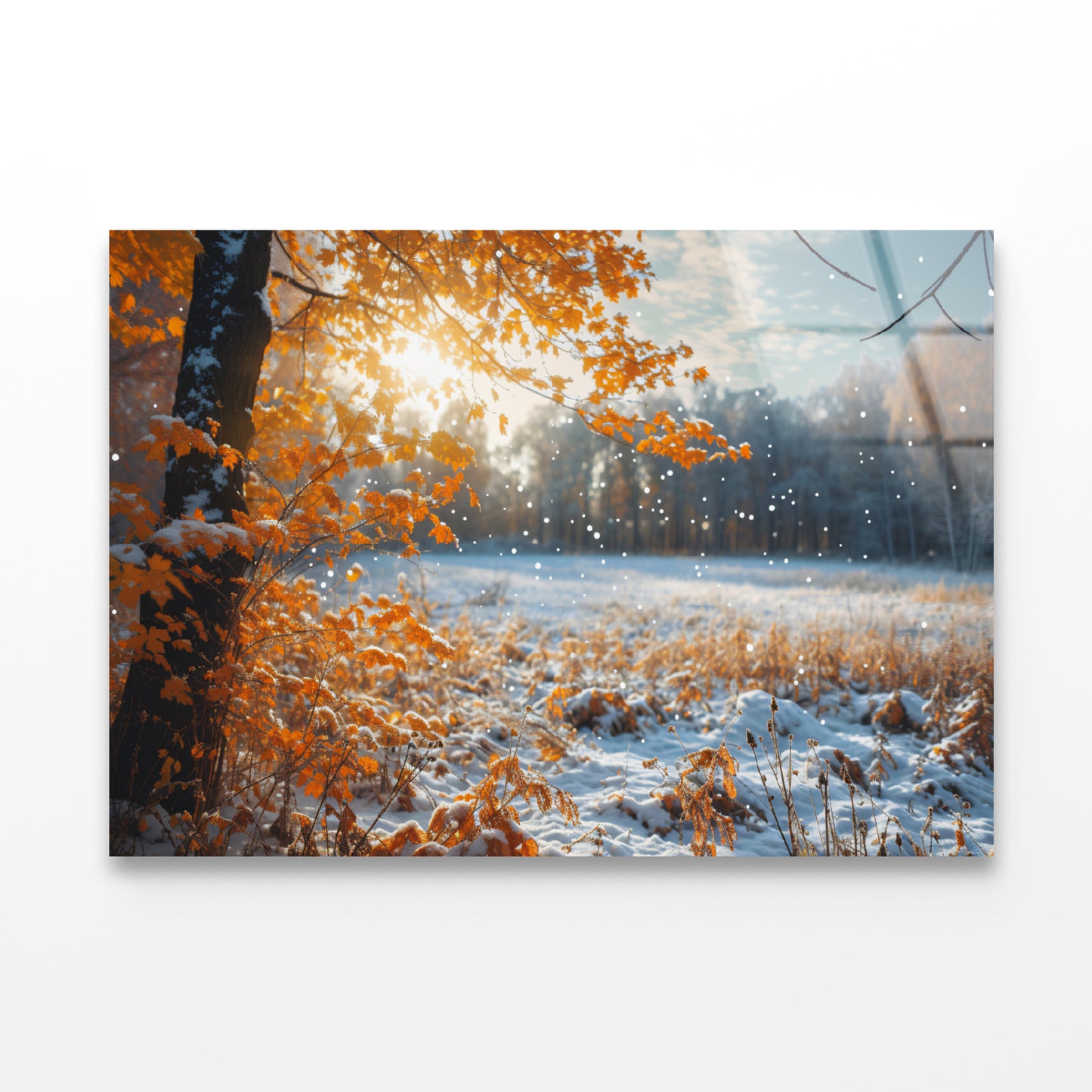 Winter with Autumn Leaves Acrylic Glass Print Tempered Glass Wall Art 100% Made in Australia Ready to Hang - Bella Home Decor