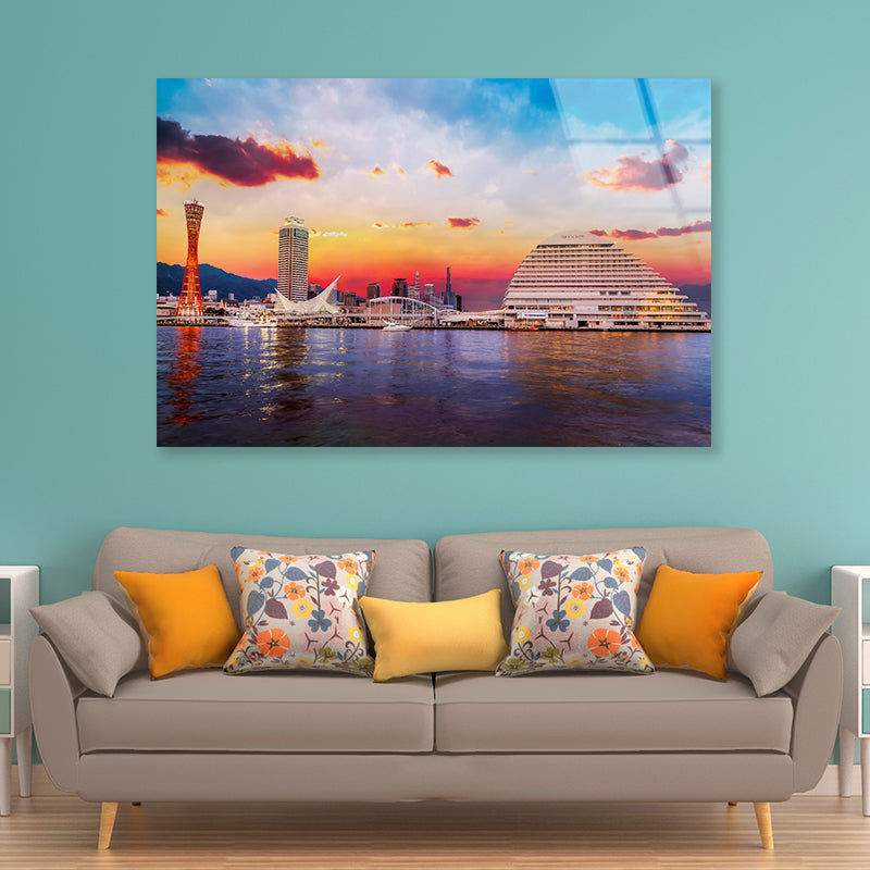Skyline of Kobe with Evening Sky Acrylic Glass Print Tempered Glass Wall Art 100% Made in Australia Ready to Hang - Bella Home Decor