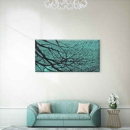 Teal Organic Cellular Pattern Wall Art Canvas Office Home Room Framed 120x60cm - Bella Home Decor