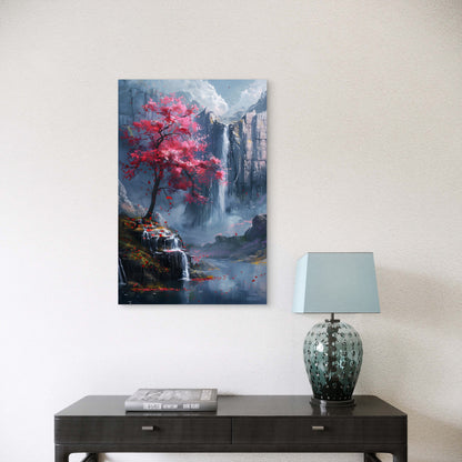 Japanese Cherry Blossom Waterfall  40x60cm Metal Print Ready to Hang