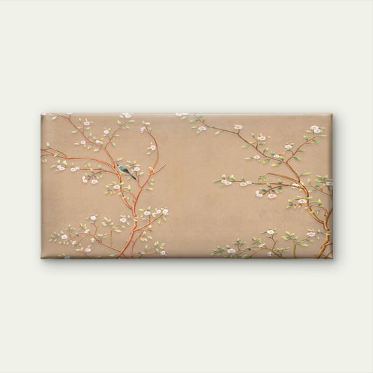 Chinoiserie Bird Blossom Beige Wall Art Canvas Office Home Room Framed 120x60cm