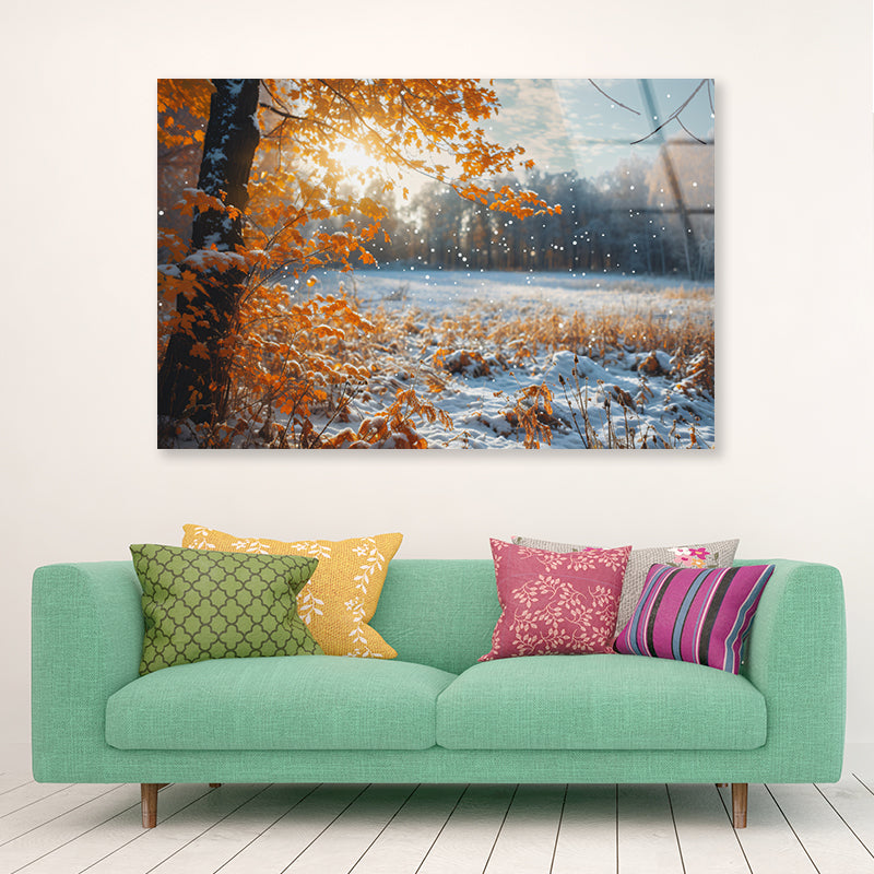 Winter with Autumn Leaves Acrylic Glass Print Tempered Glass Wall Art 100% Made in Australia Ready to Hang - Bella Home Decor