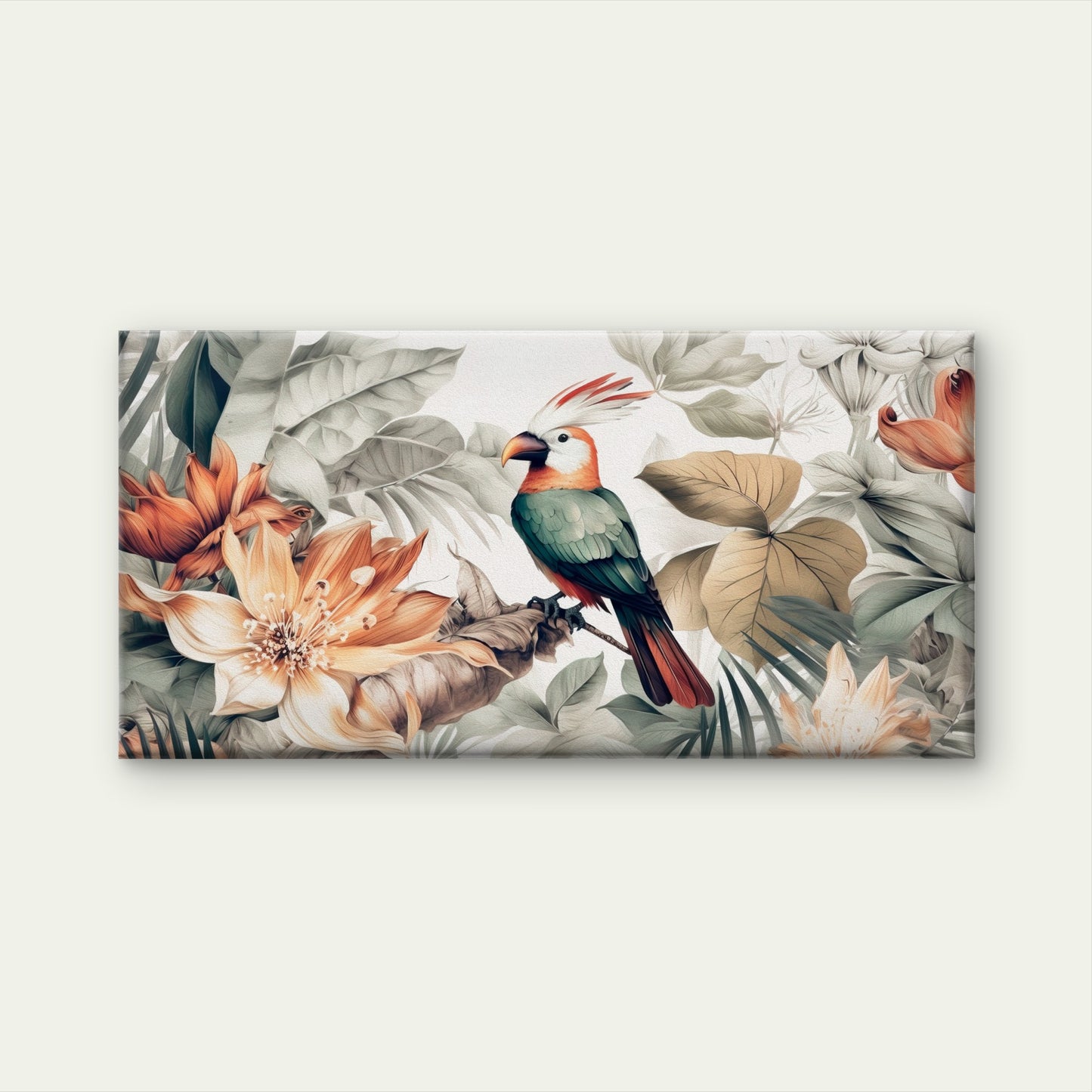 Tropical Bird Parrot Floral Wall Art Canvas Office Home Room Framed 120x60cm - Bella Home Decor