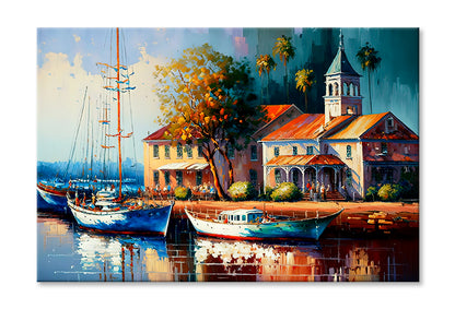 Cityscape View Inspired From Marina Australia Oil Painting Limited Edition High Quality Print Stretched Canvas None