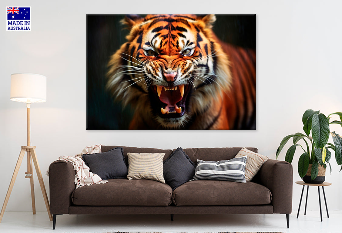 Roaring Tiger Close Up Wildlife Animal  Wall Art Decor 100% Australian Made