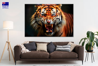 Roaring Tiger Close Up Wildlife Animal  Wall Art Decor 100% Australian Made