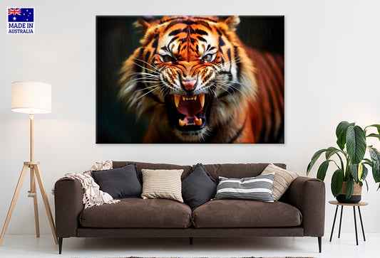 Roaring Tiger Close Up Wildlife Animal  Wall Art Decor 100% Australian Made
