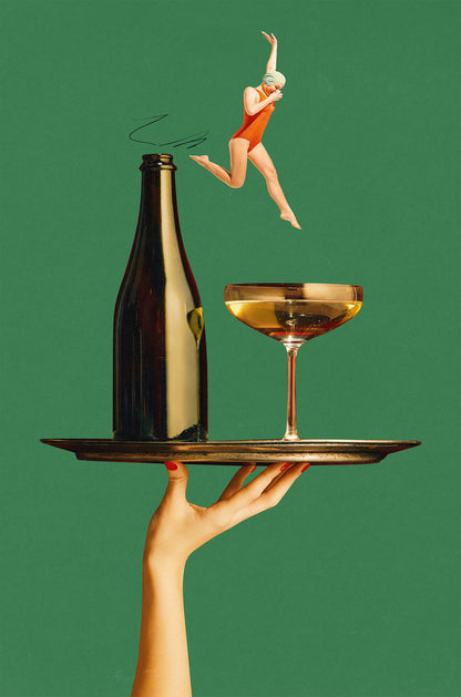 Surreal Swimmer Wine Bottle Art 40x60cm Metal Print Ready to Hang - Bella Home Decor