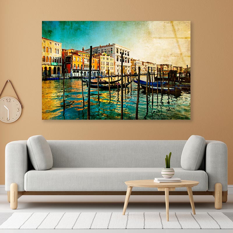 Boat On Lake Amazing Venice - Artwork in Painting Style Acrylic Glass Print Tempered Glass Wall Art 100% Made in Australia Ready to Hang - Bella Home Decor