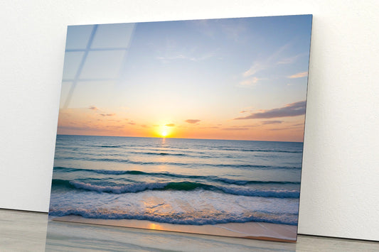 Sunset over the Ocean with Sky & Clouds Acrylic Glass Print Tempered Glass Wall Art 100% Made in Australia Ready to Hang