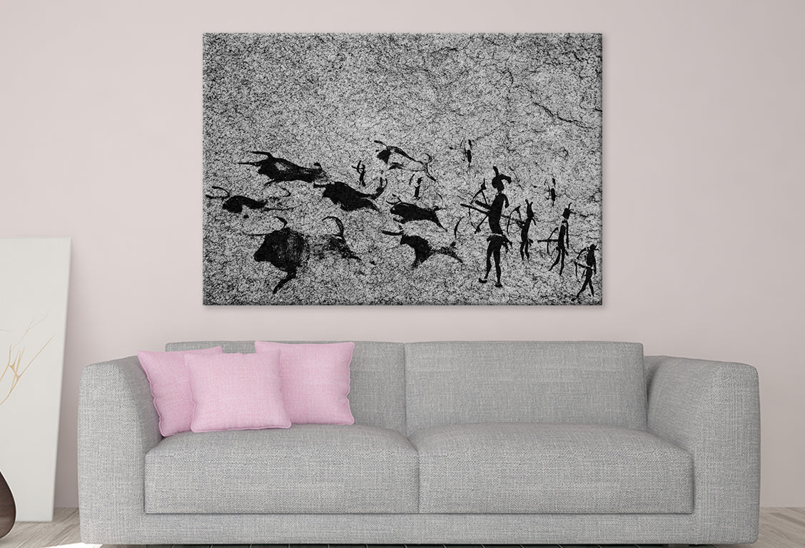 Stone Age Cave Drawing Scene Wall Art Decor 100% Australian Made - Bella Home Decor