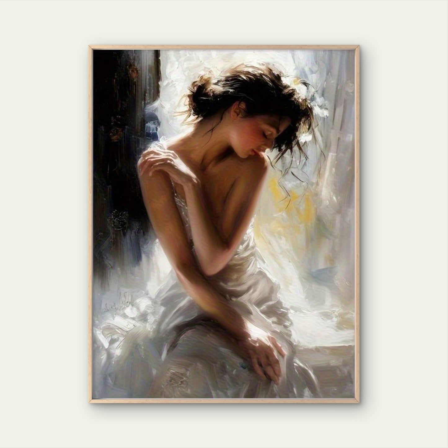 Woman White Dress Oil Painting Fashion Home Decor Premium Quality Poster Print Choose Your Sizes - Bella Home Decor