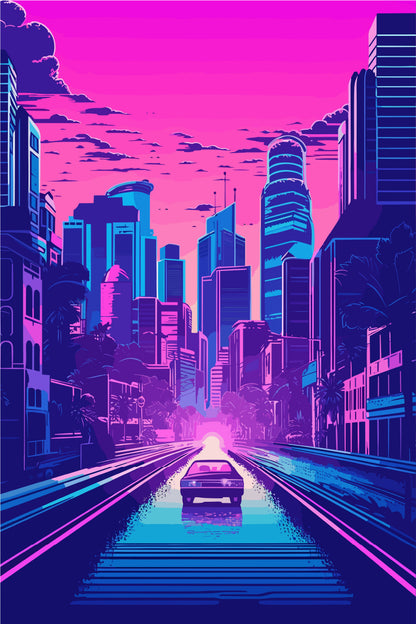 Retro 80s Cyberpunk City 60x90cm Metal Print Ready to Hang