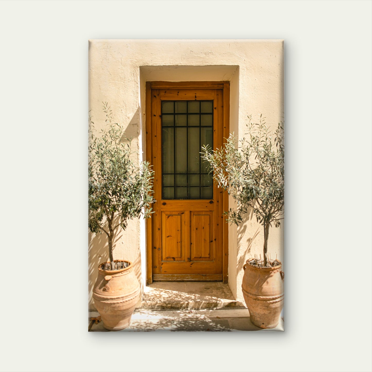Mediterranean Entrance Featuring Door Potted Olive Trees Wall Art Decor 100% Australian Made