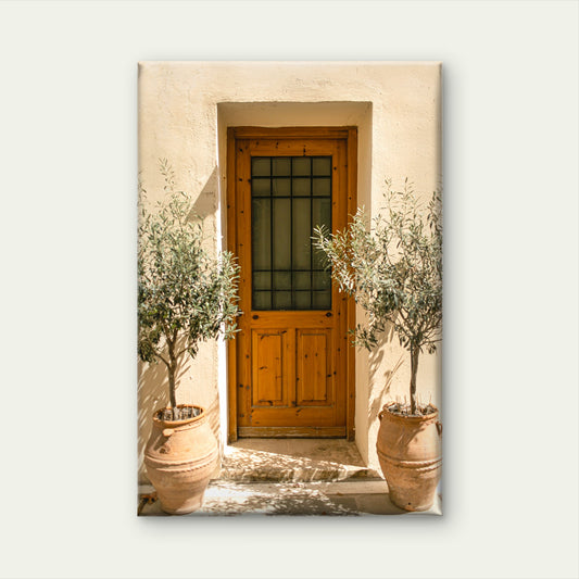 Mediterranean Entrance Featuring Door Potted Olive Trees Wall Art Decor 100% Australian Made